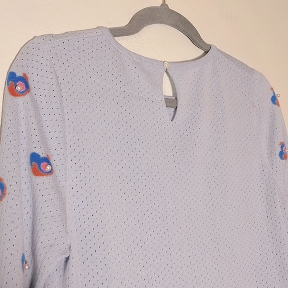 MARC JACOBS Glass Pearl Embellished Long Sleeve Sky Blue Wool Shirt Made Italy - Picture 9 of 12